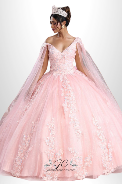 Fairy Tale Glitter Quinceañera Dress with Cape Sleeves