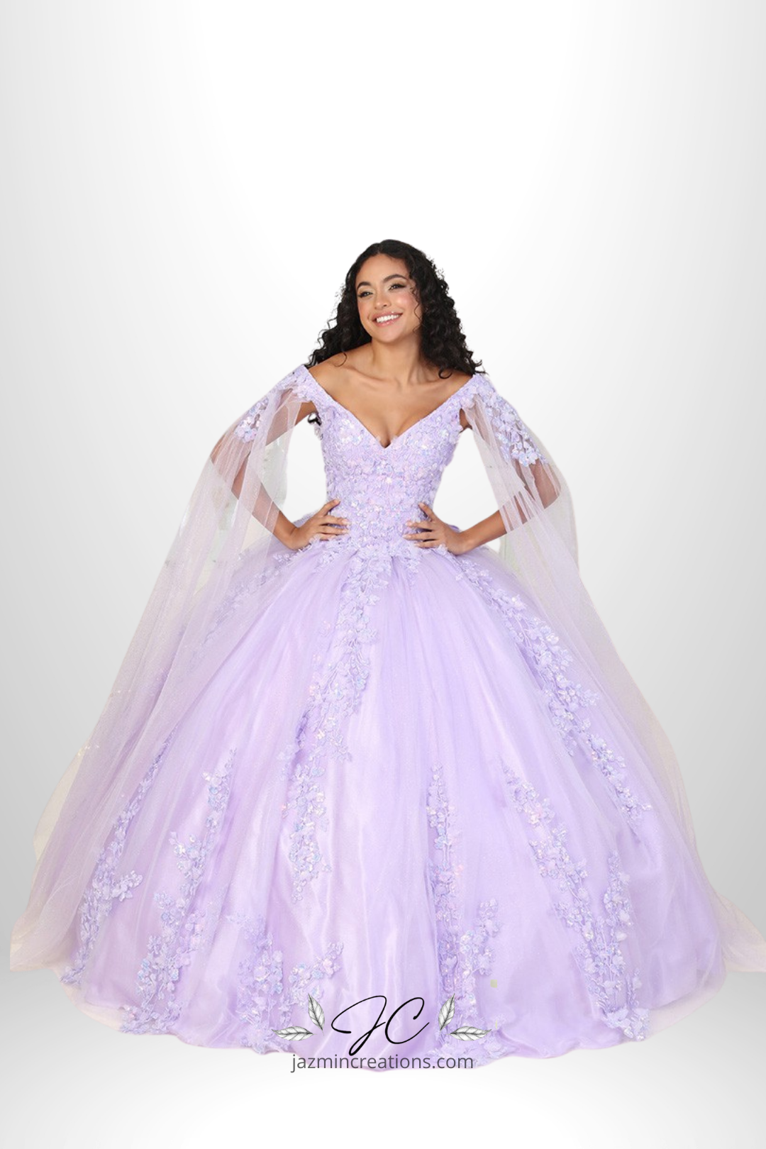 Fairy Tale Glitter Quinceañera Dress with Cape Sleeves