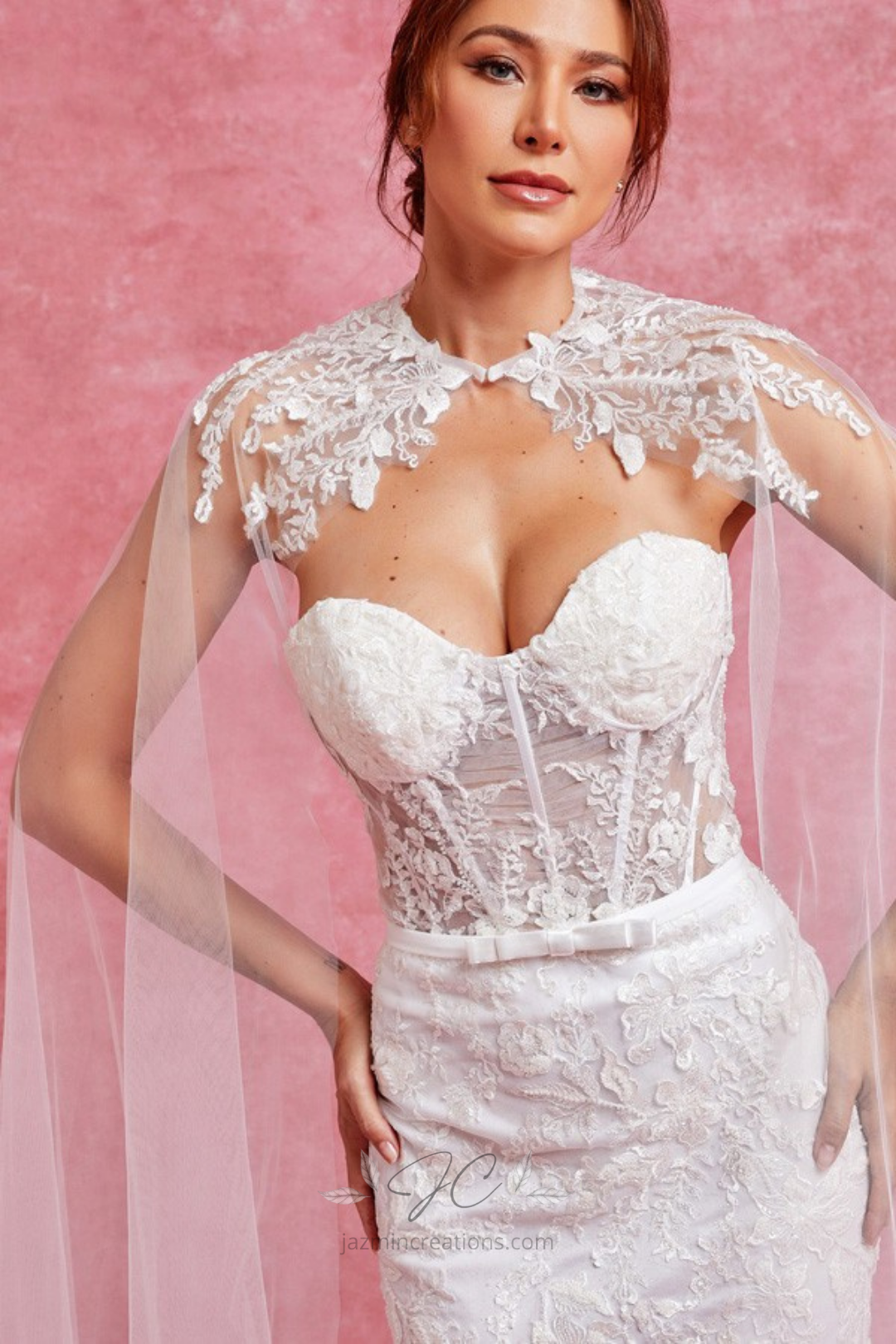 Strapless Sweetheart Neck Cape Wedding Dress