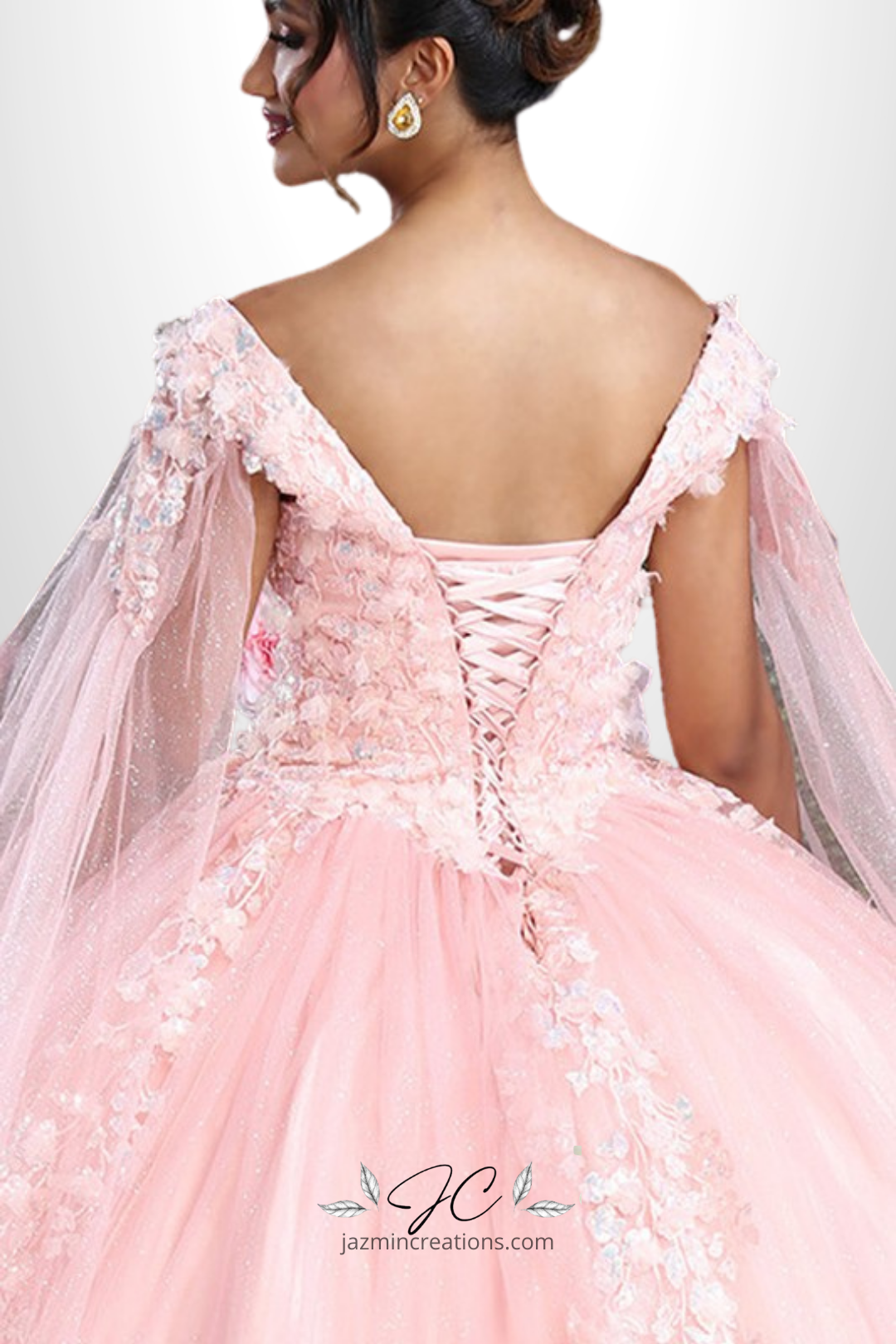 Fairy Tale Glitter Quinceañera Dress with Cape Sleeves