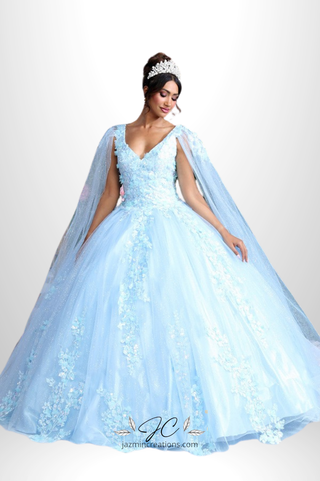 Fairy Tale Glitter Quinceañera Dress with Cape Sleeves
