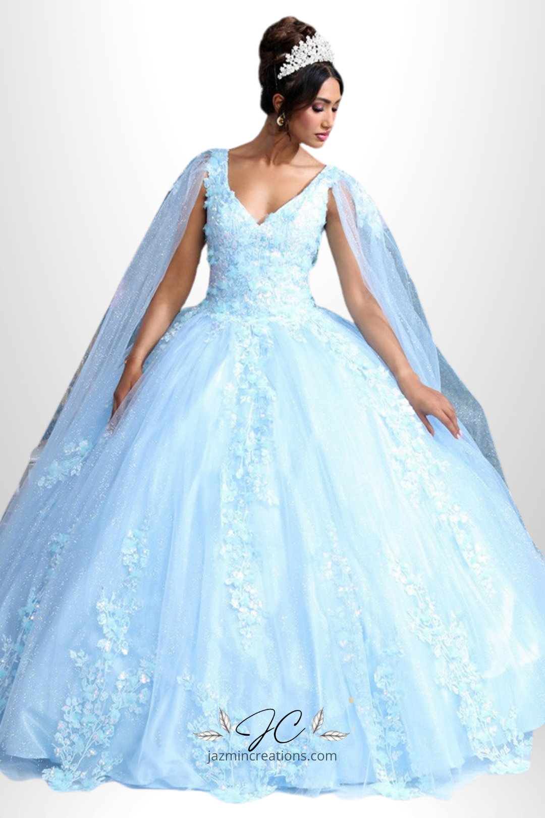 Fairy Tale Glitter Quinceañera Dress with Cape Sleeves