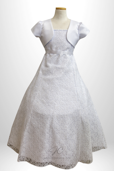 Girls Husky White Lace Dress with Bolero
