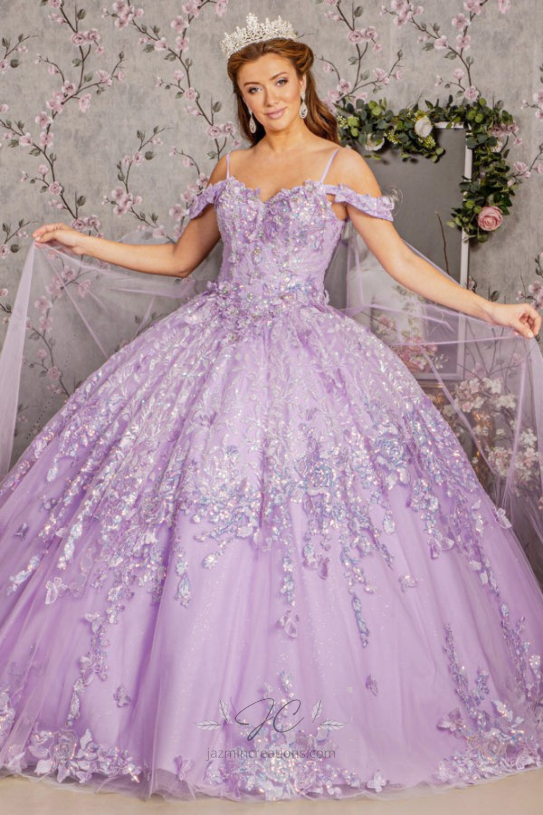 Embellished Off-Shoulder Quinceanera Ball Gown with Butterfly Details