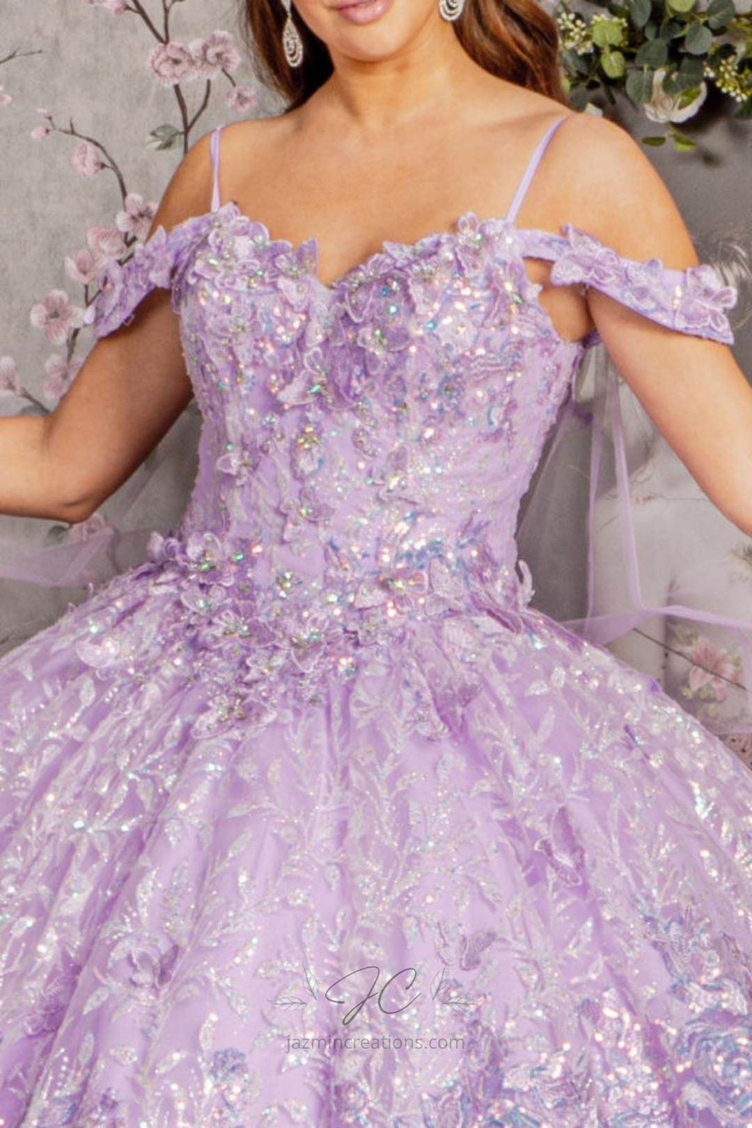 Embellished Off-Shoulder Quinceanera Ball Gown with Butterfly Details