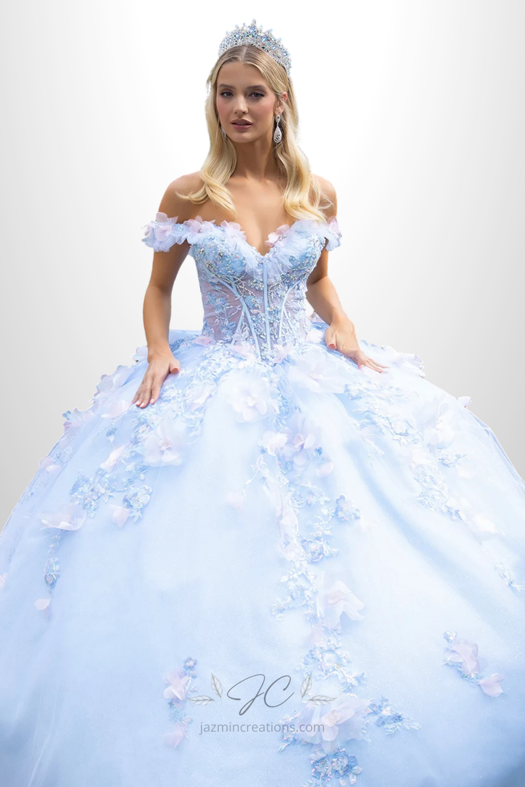 Enchanted Light Blue Floral Quince Ball Gown