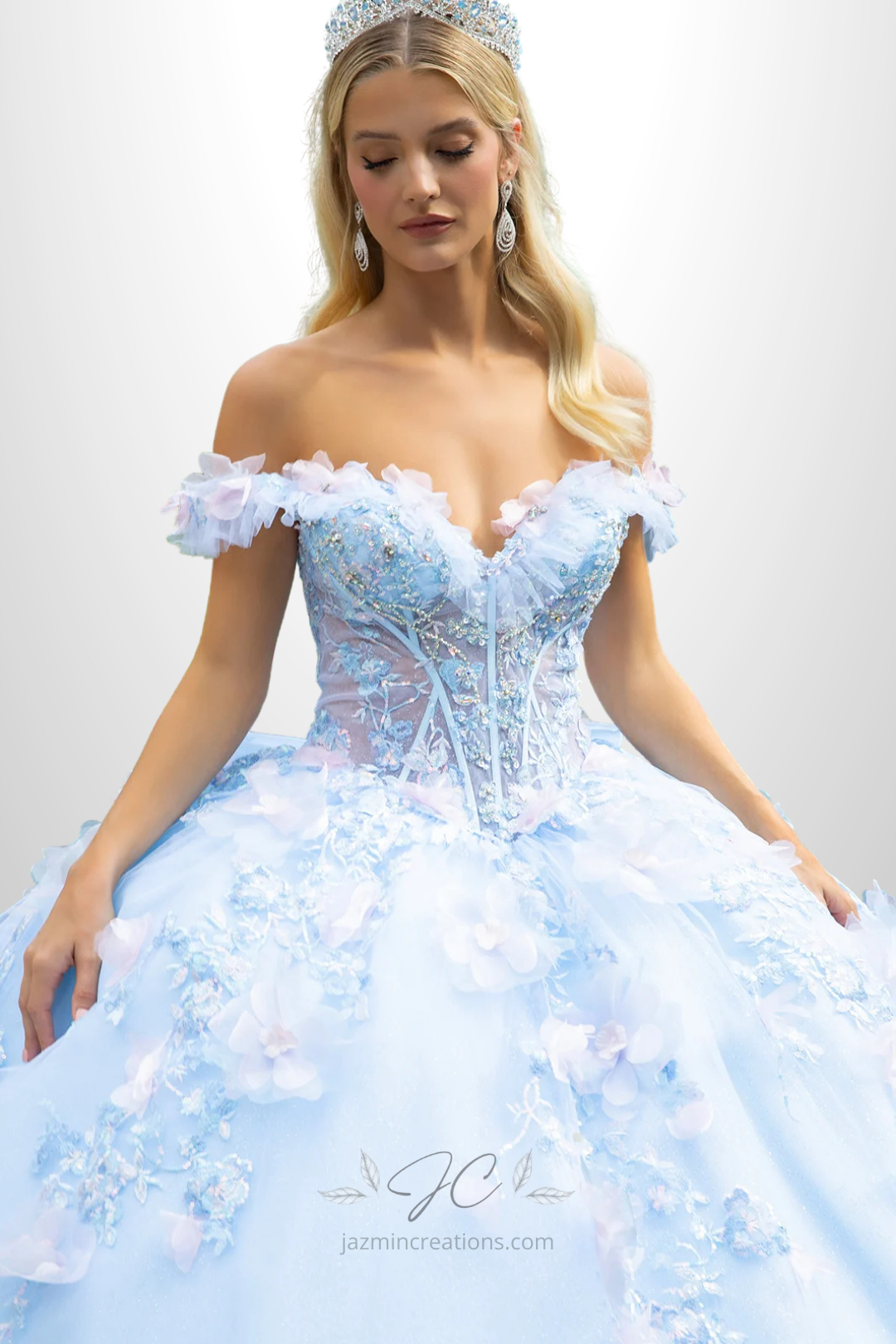 Enchanted Light Blue Floral Quince Ball Gown