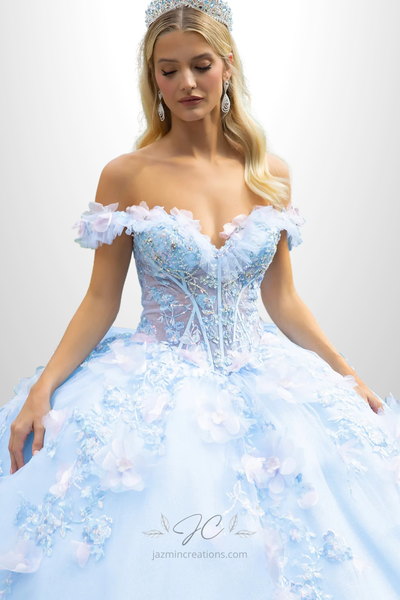 Enchanted Light Blue Floral Quince Ball Gown