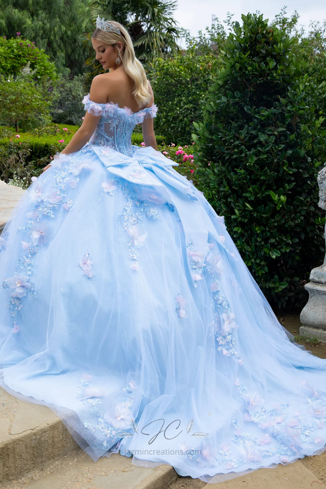 Enchanted Light Blue Floral Quince Ball Gown