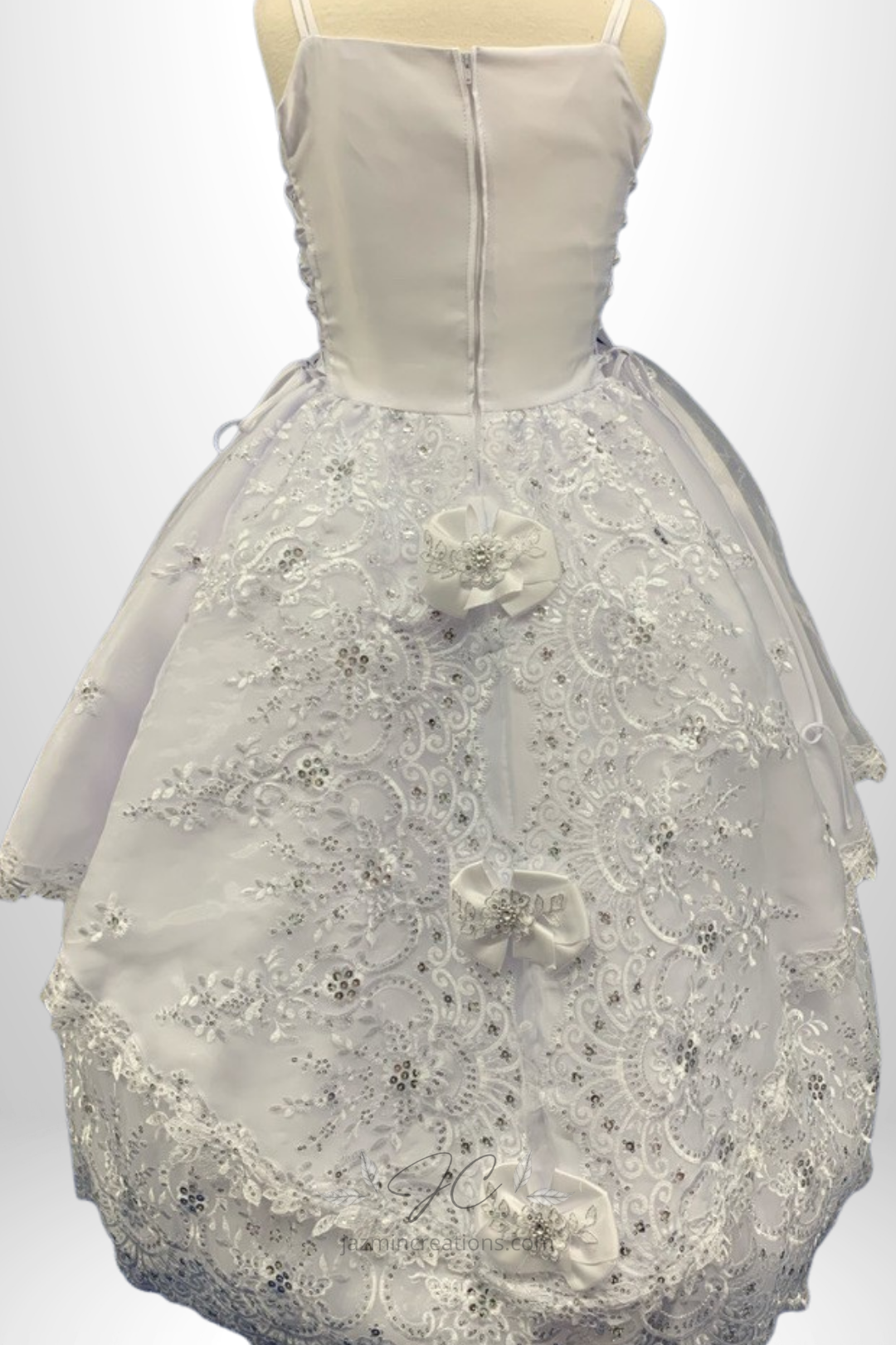 Two-in-One White Communion Dress with Virgen Mary Embroidery