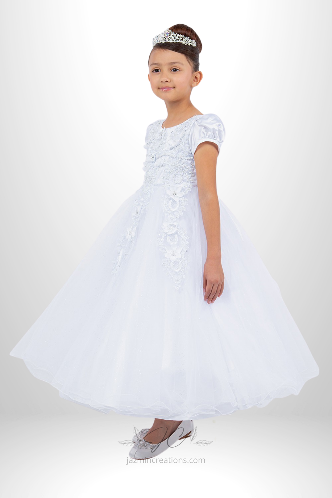 White Communion Lace & Pearls Dress