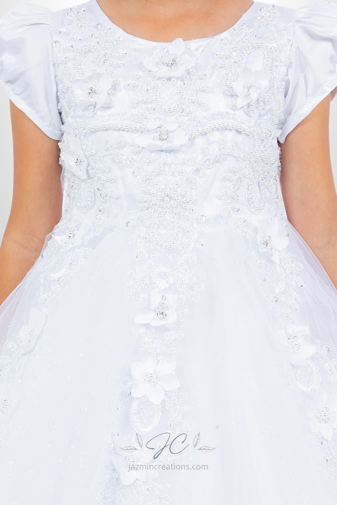White Communion Lace & Pearls Dress