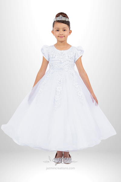 White Communion Lace & Pearls Dress