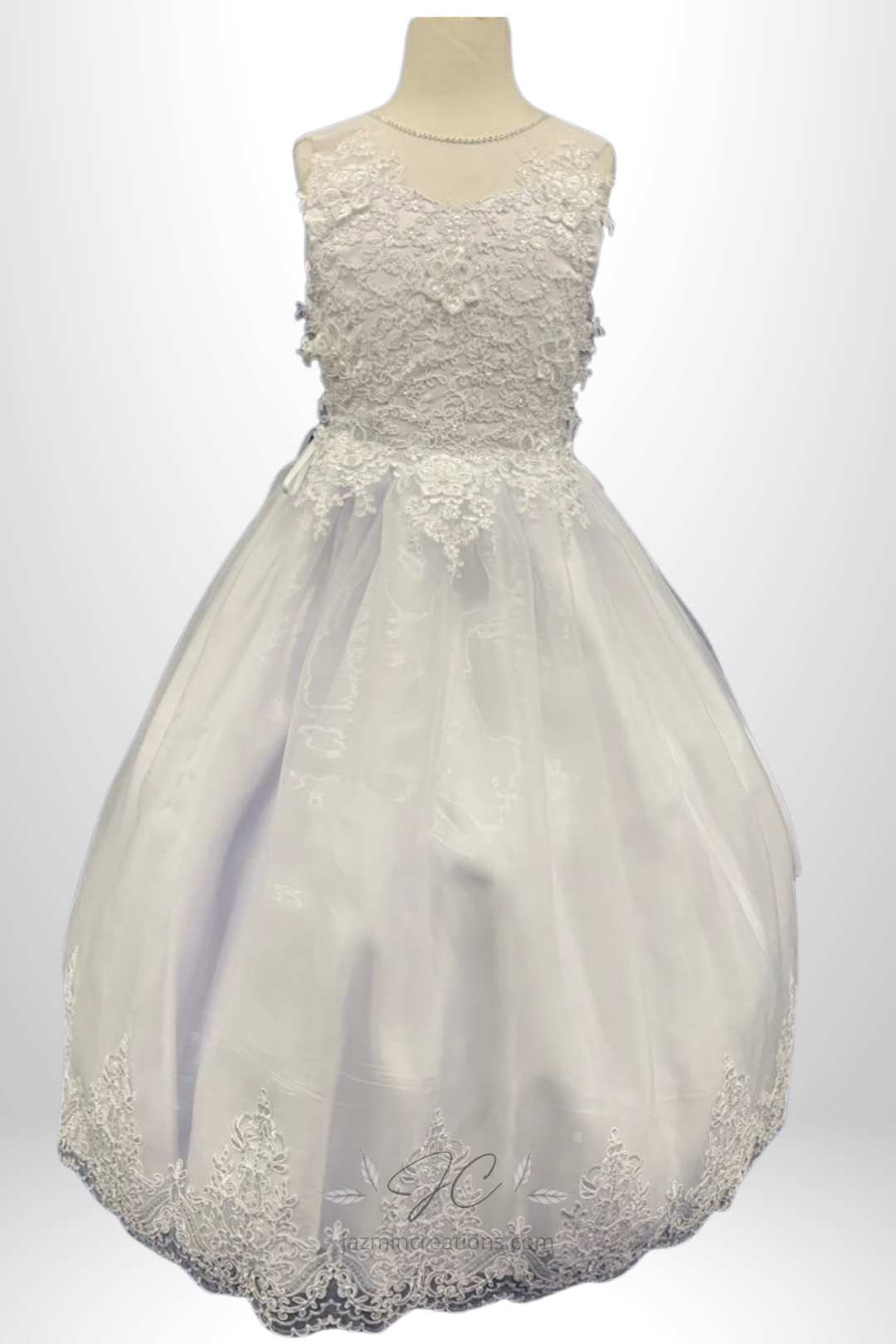 Girls White Embroidered Communion Dress with Cape
