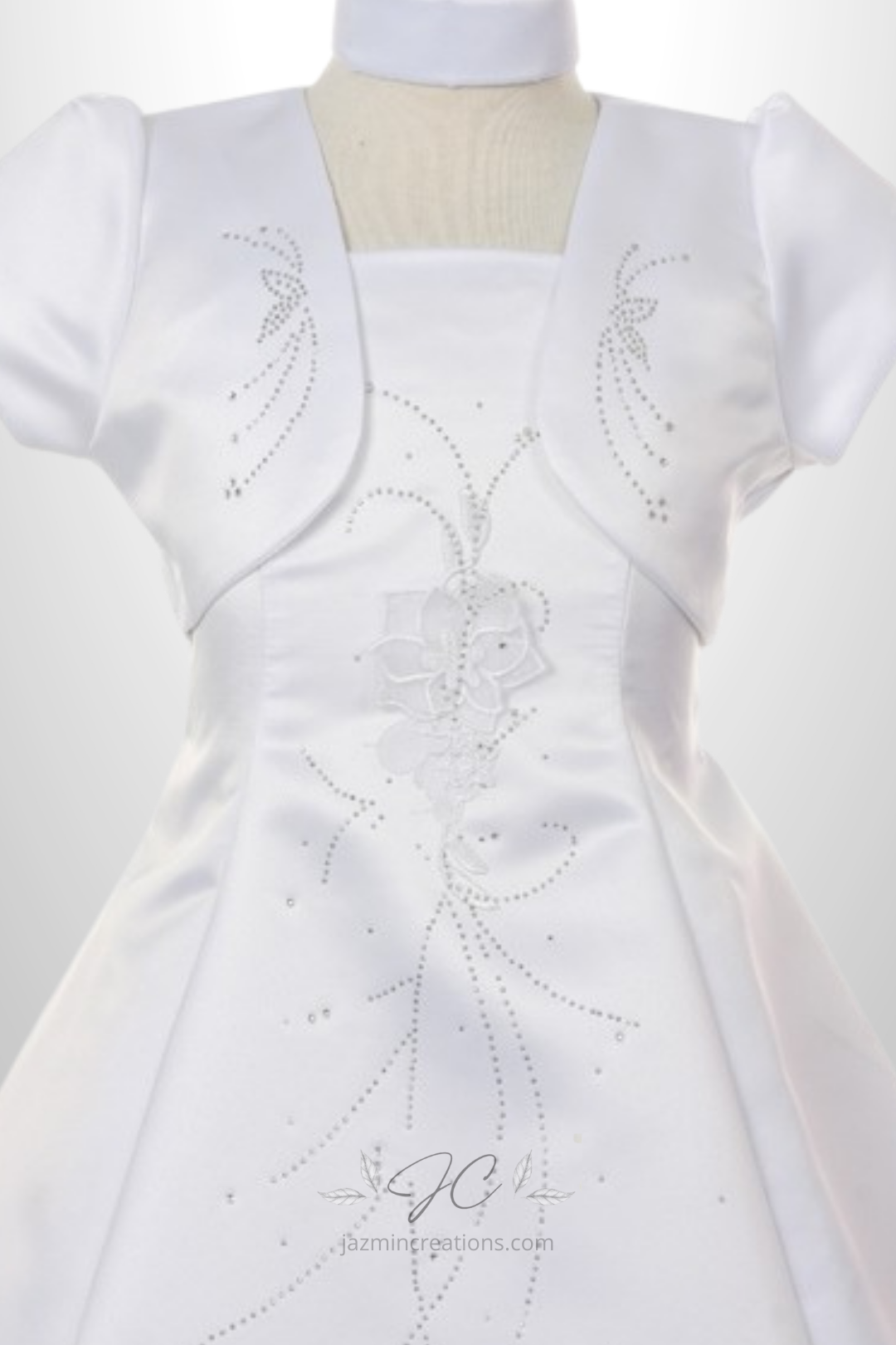 Girls White Satin Communion Dress with Bolero