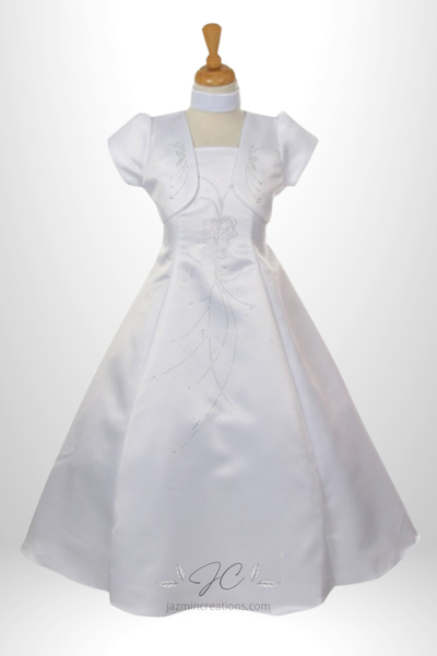 Girls White Satin Communion Dress with Bolero