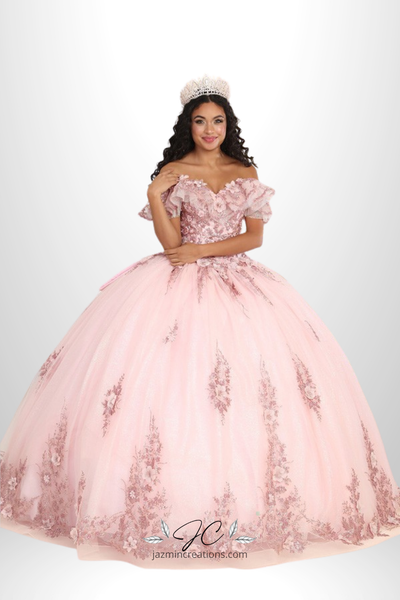 Blush Elegance Off-the-Shoulder Quinceañera Ball Gown