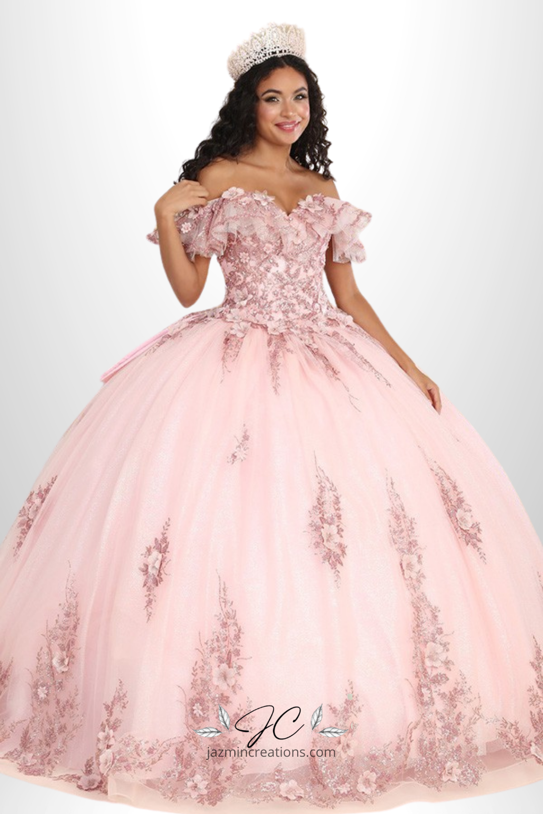 Blush Elegance Off-the-Shoulder Quinceañera Ball Gown
