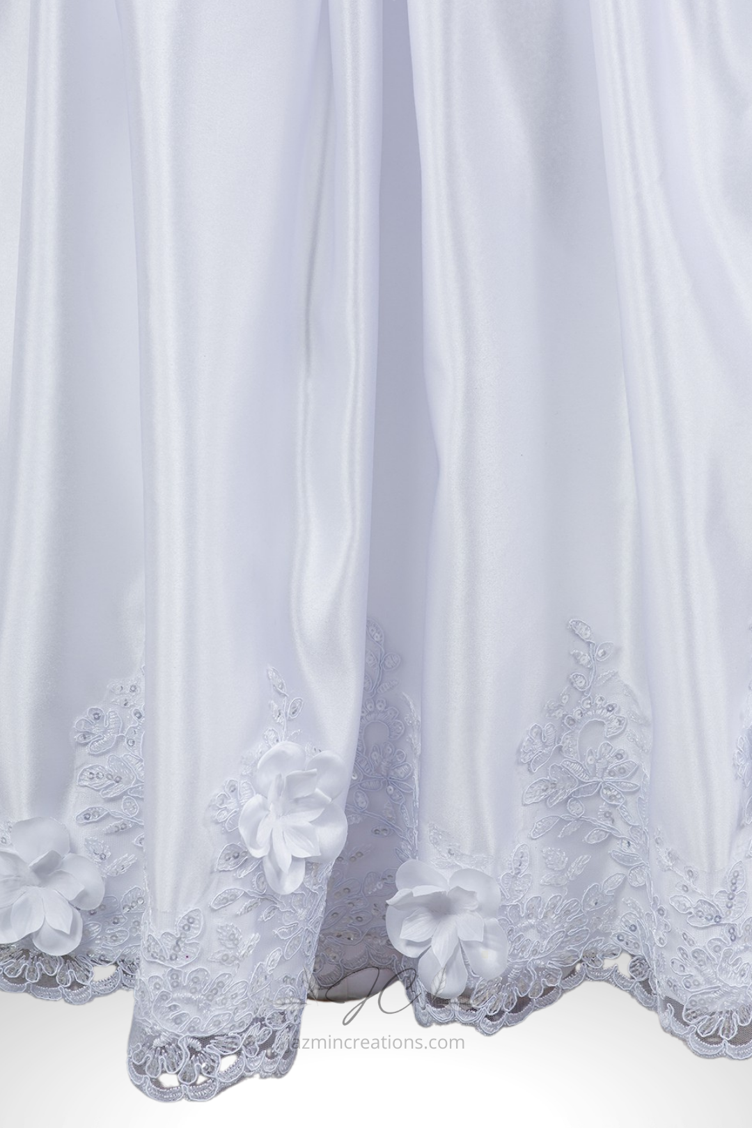White Satin Communion Gown with 3D Floral Details