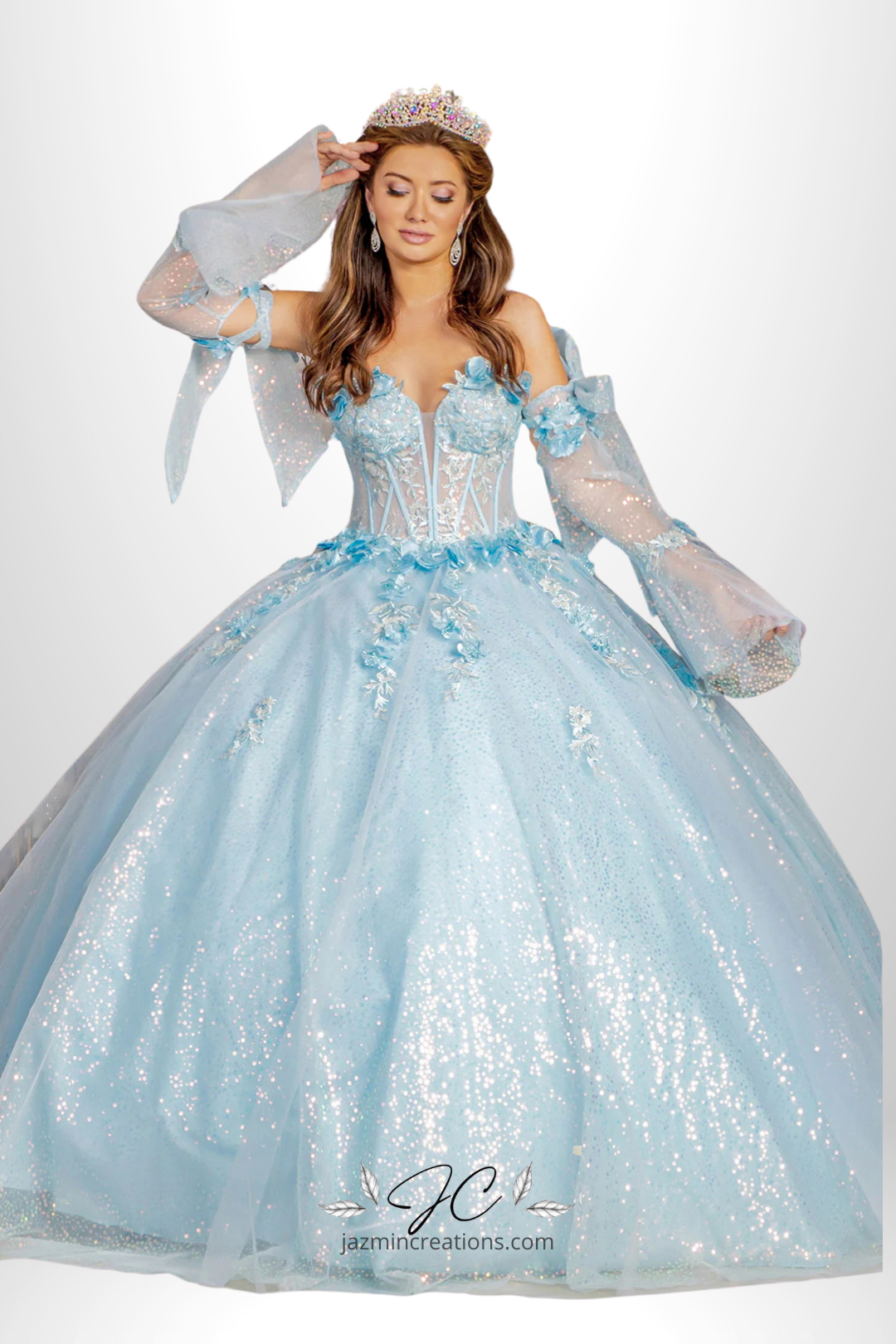 Jewel Neckline Quinceañera Ball Gown with 3D Floral Appliques