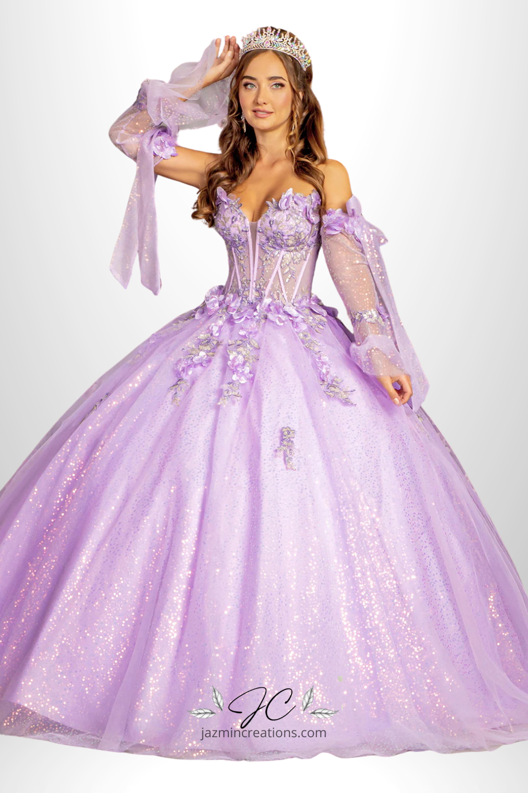 Jewel Neckline Quinceañera Ball Gown with 3D Floral Appliques