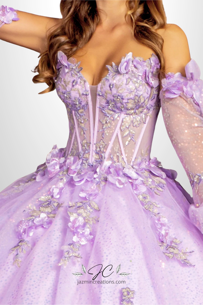 Jewel Neckline Quinceañera Ball Gown with 3D Floral Appliques