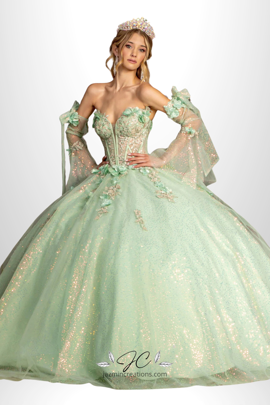 Jewel Neckline Quinceañera Ball Gown with 3D Floral Appliques
