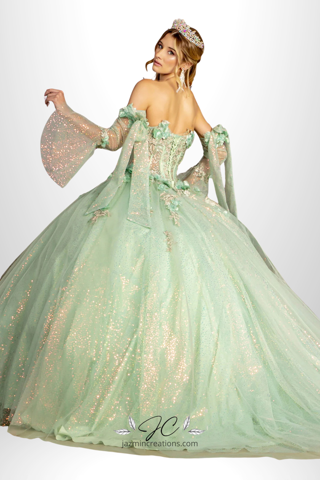 Jewel Neckline Quinceañera Ball Gown with 3D Floral Appliques