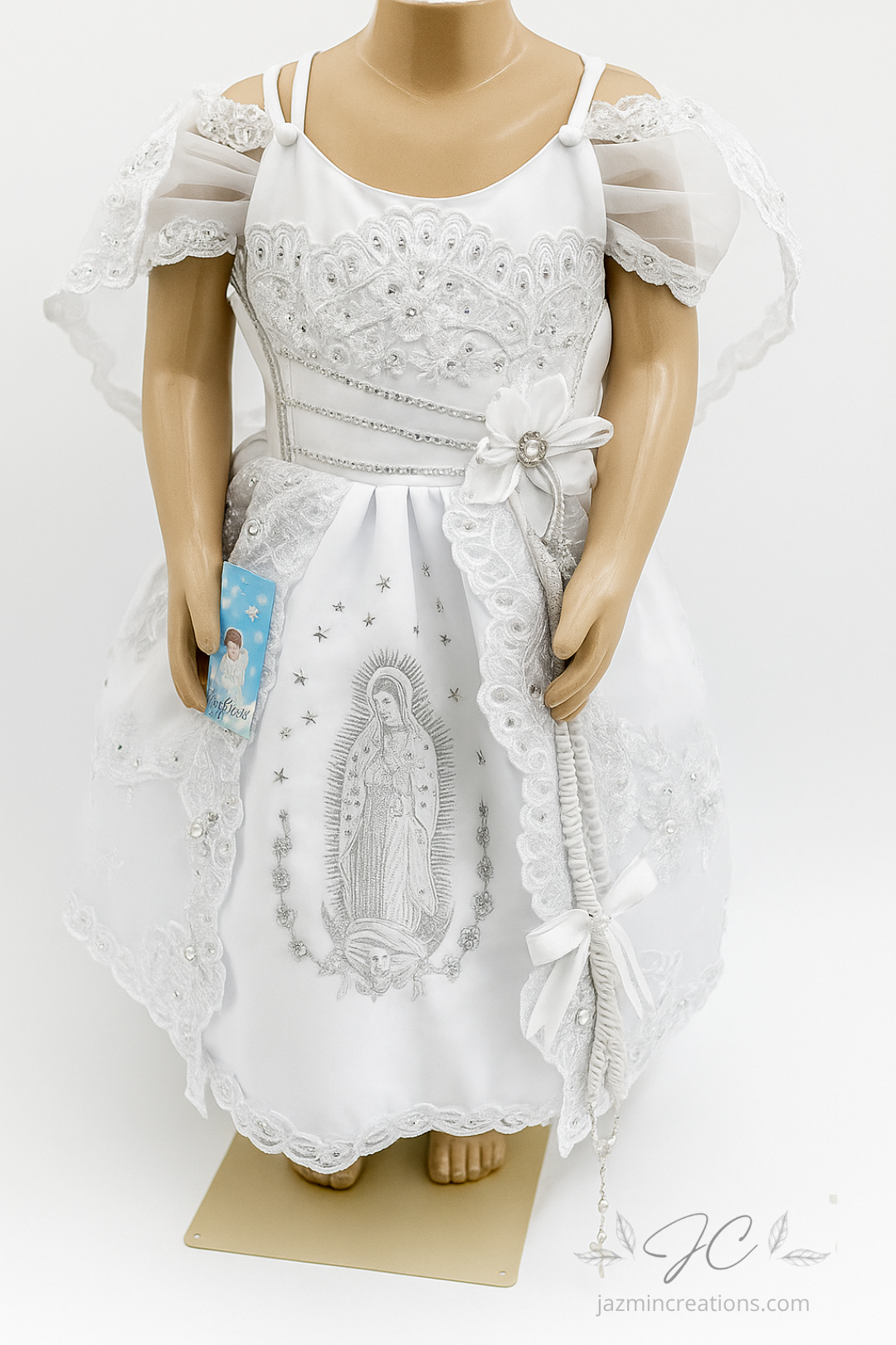 Baptism Dress with Sequins & Virgen de Guadalupe