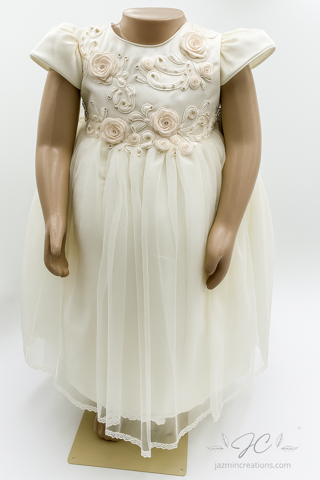 Ivory Baby Dress with Floral Appliqué