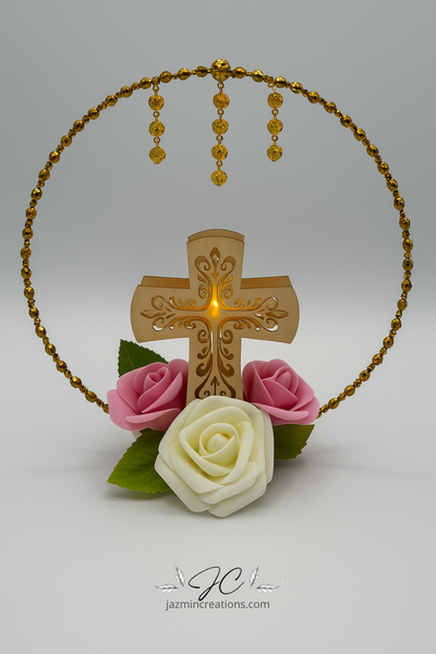 Lighted Cross Floral Arrangement