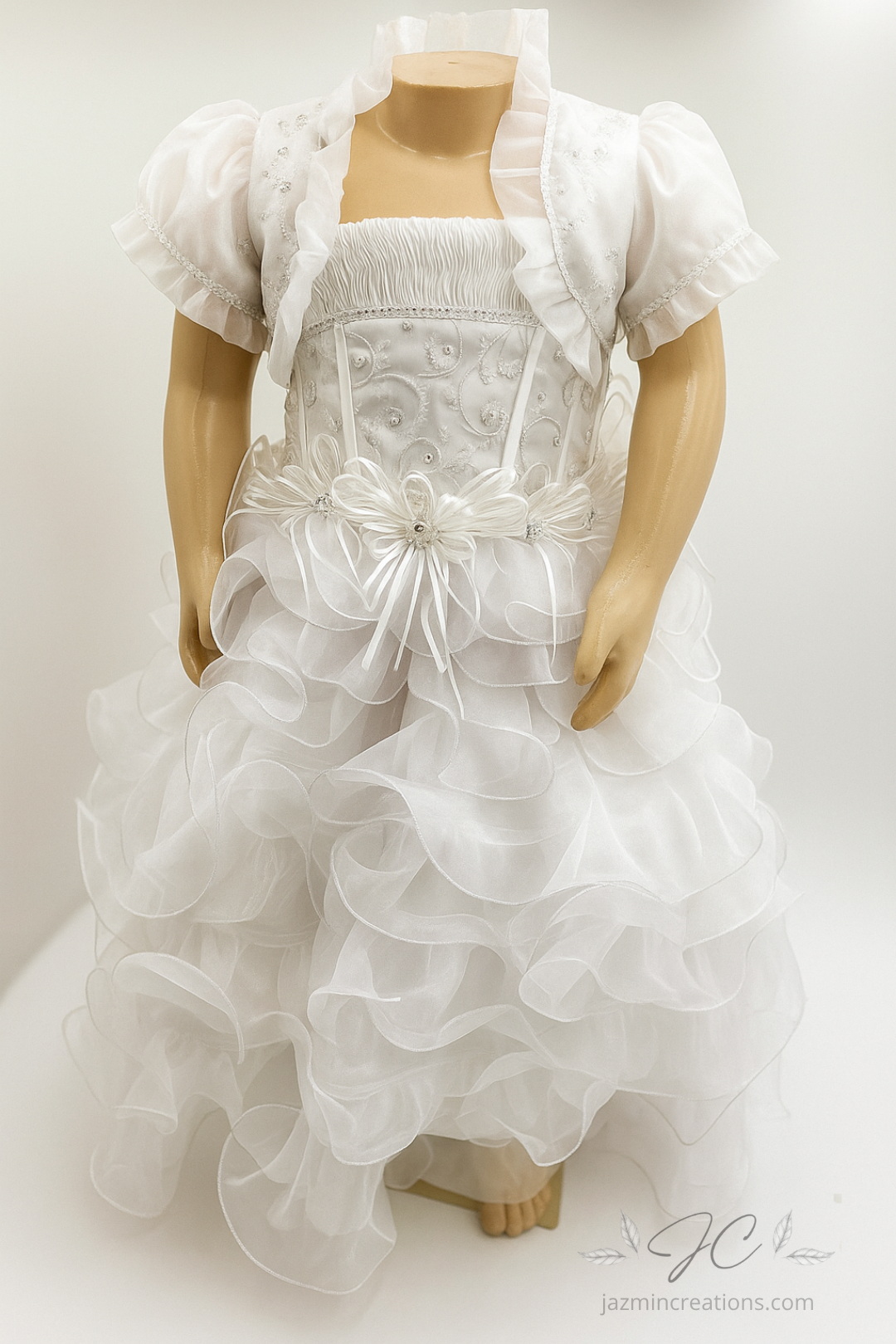Organza Baptism Dress with Ruffled Skirt