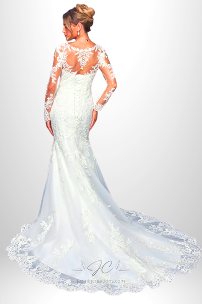 Sheer Long Sleeve Sweetheart Mermaid Wedding Dress