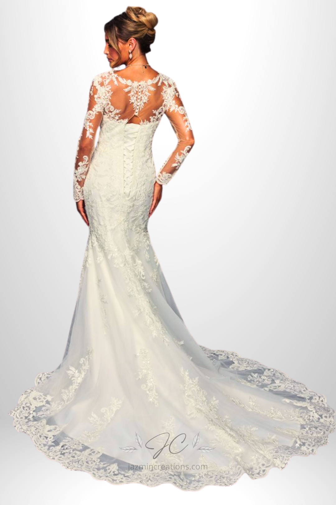 Sheer Long Sleeve Sweetheart Mermaid Wedding Dress