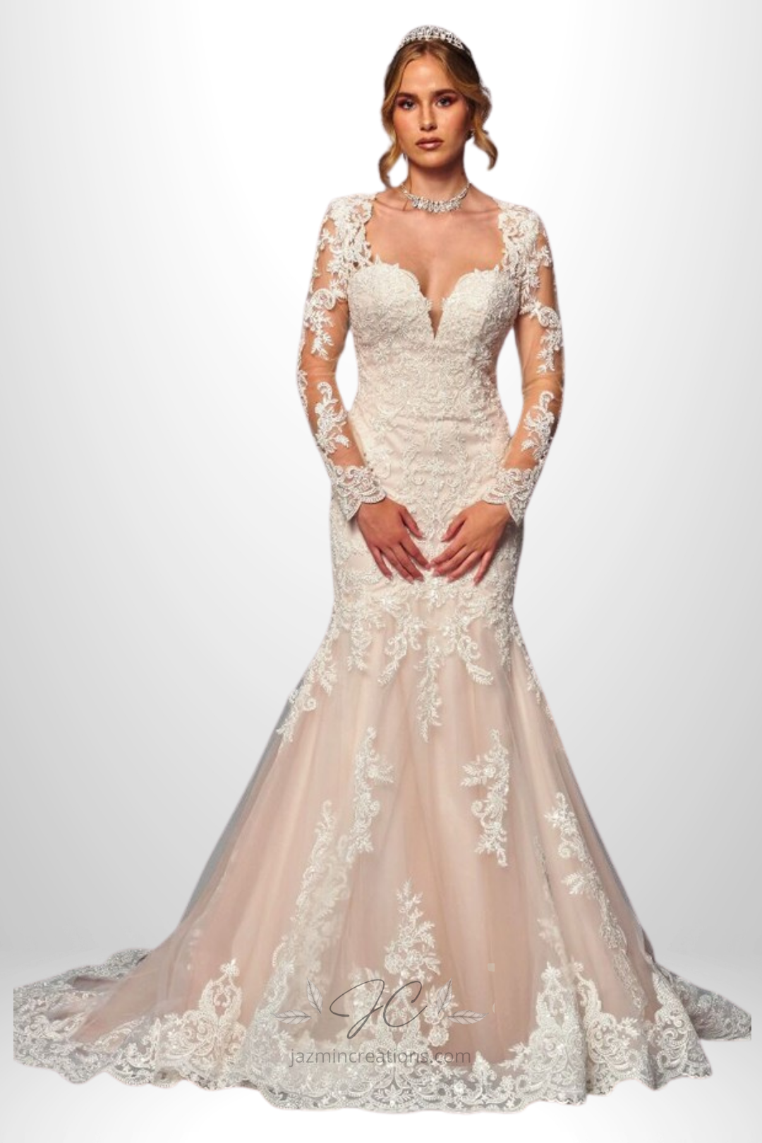 Sheer Long Sleeve Sweetheart Mermaid Wedding Dress
