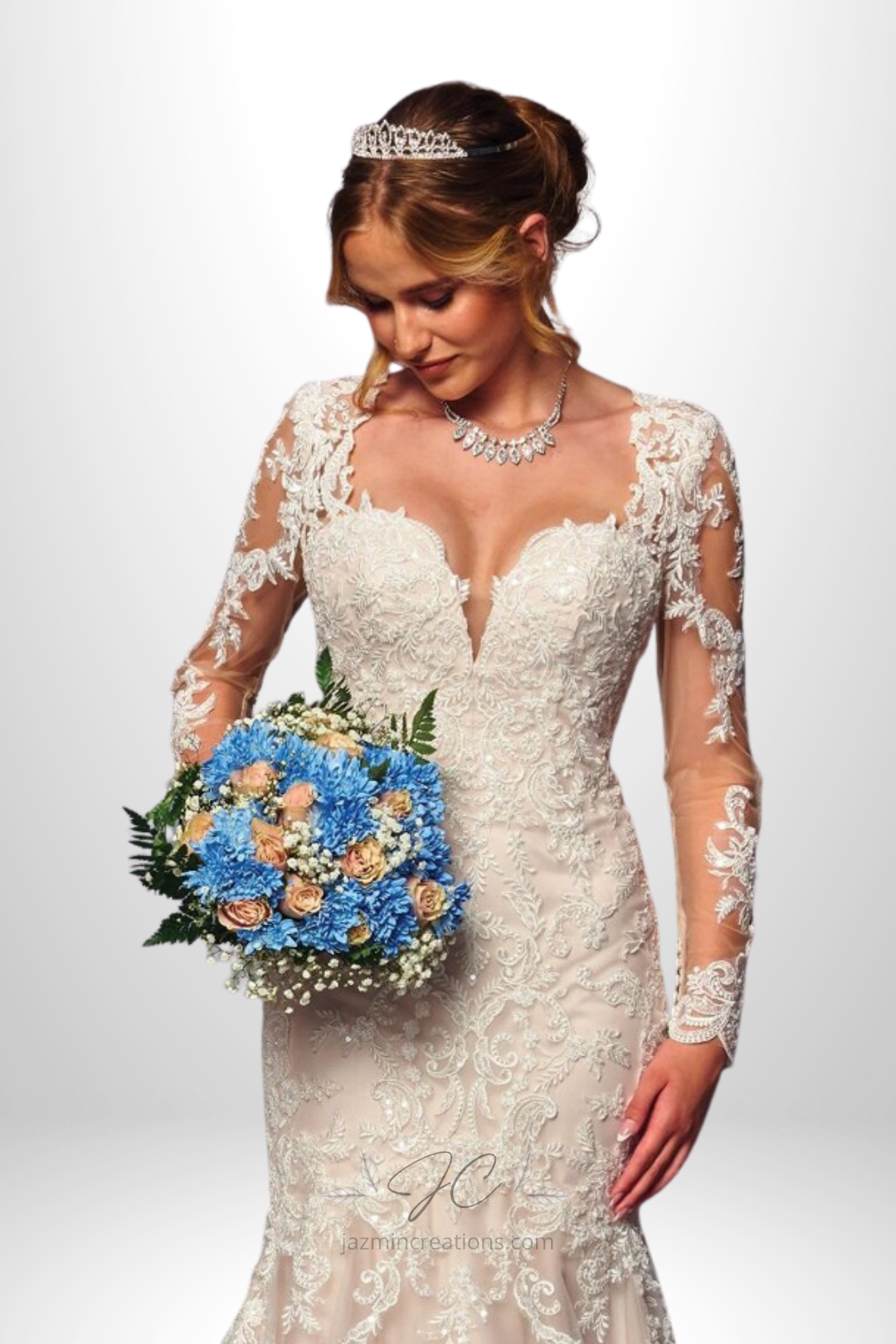 Sheer Long Sleeve Sweetheart Mermaid Wedding Dress