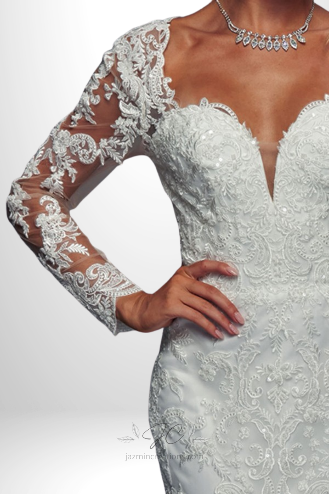 Sheer Long Sleeve Sweetheart Mermaid Wedding Dress