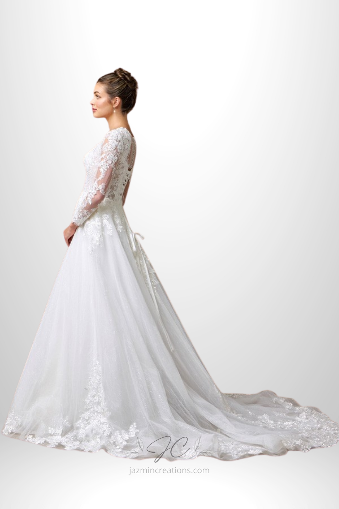 Sheer Long Sleeve Sweetheart Neckline A-Line Wedding Dress