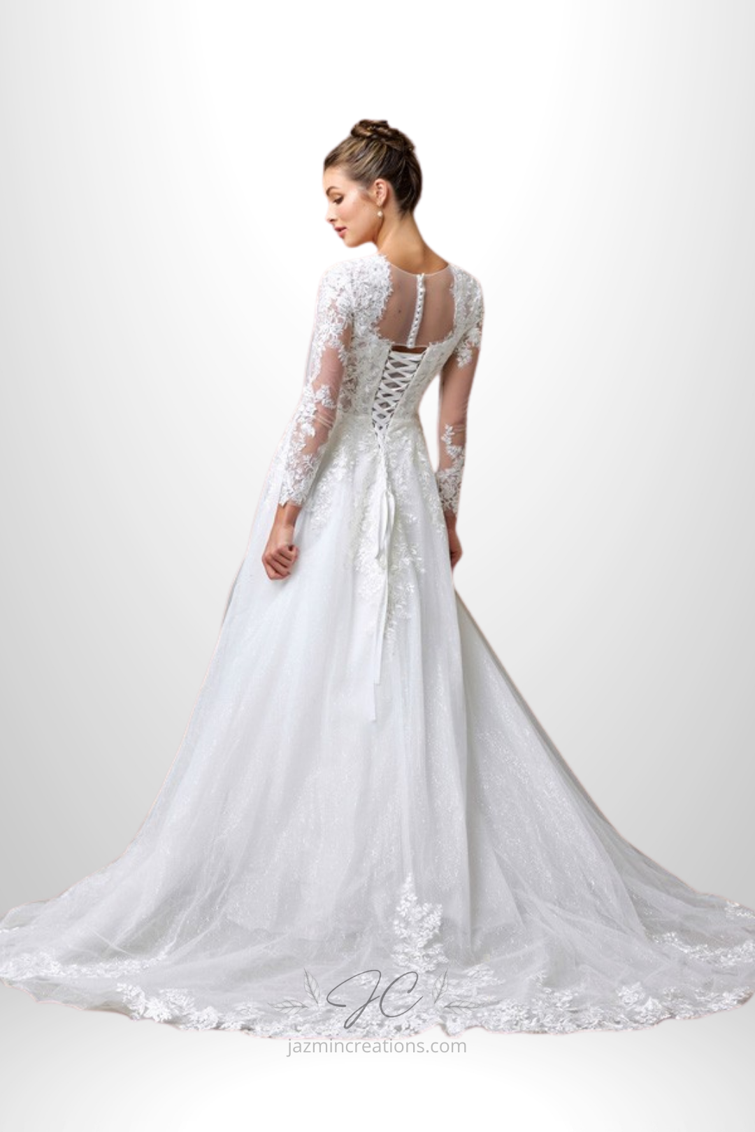Sheer Long Sleeve Sweetheart Neckline A-Line Wedding Dress