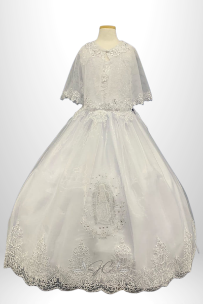 Girls Communion Dress with Virgen Mary Embroidery and Cape
