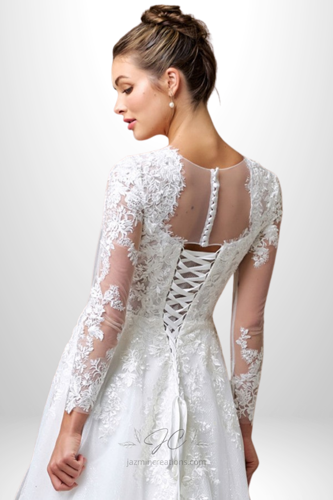 Sheer Long Sleeve Sweetheart Neckline A-Line Wedding Dress