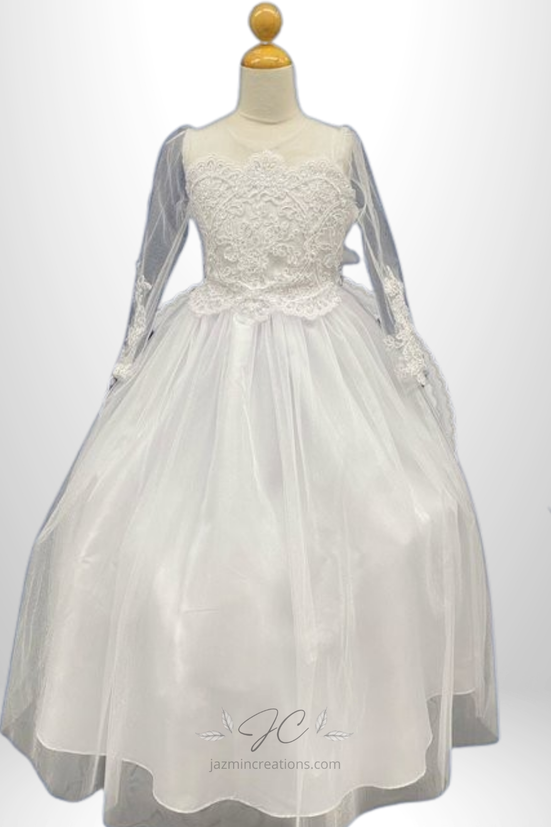 Lace and Tulle Long Sleeve White Dress