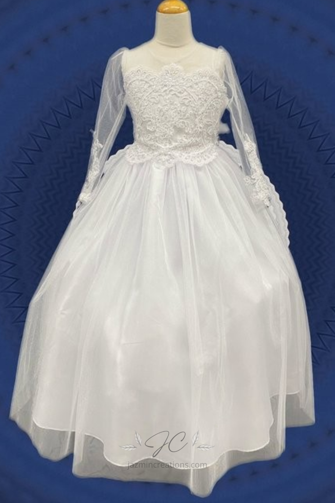 Lace and Tulle Long Sleeve White Dress