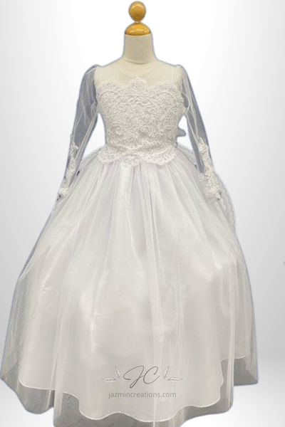 Lace and Tulle Long Sleeve White Dress