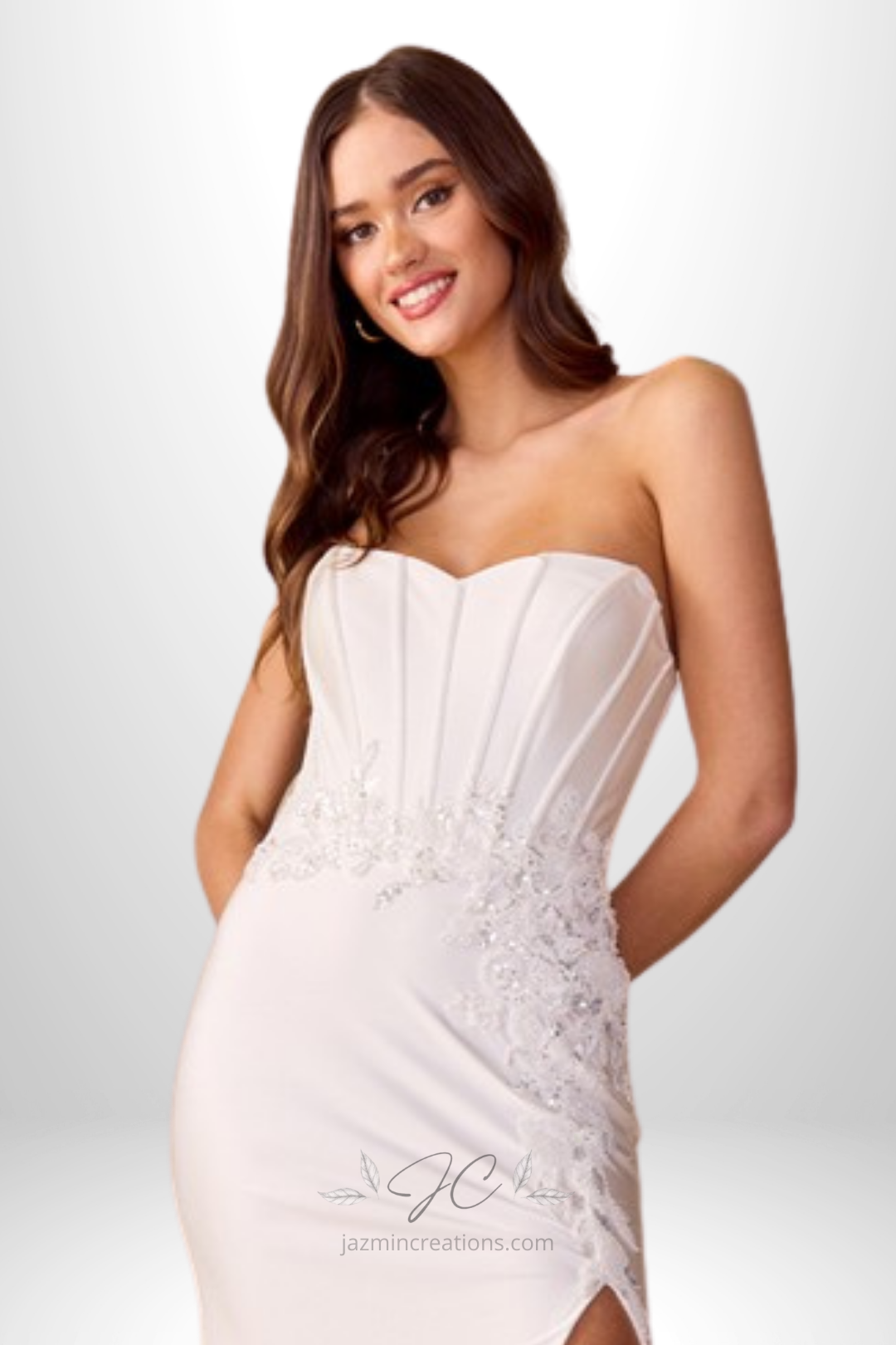 Sleeveless Strapless Solid Minimal Wedding Gown