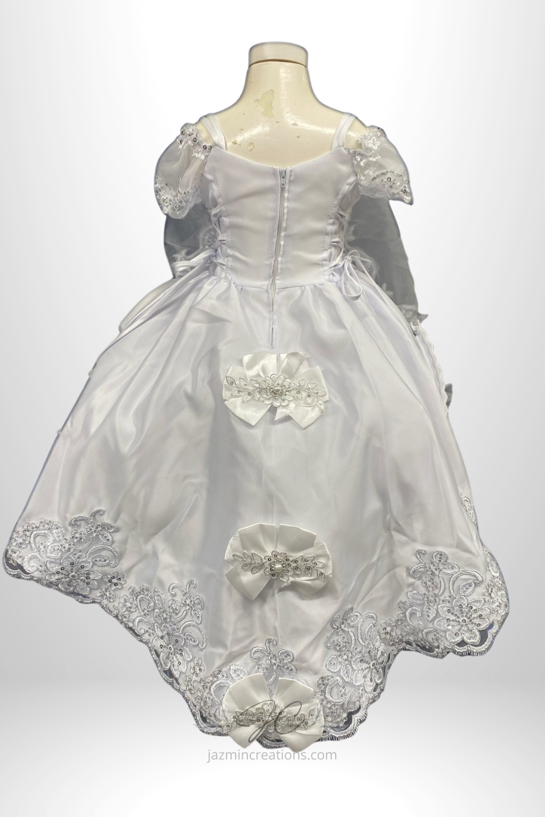 White Baptism Dress with Virgen Mary Embroidery and Organza Cape