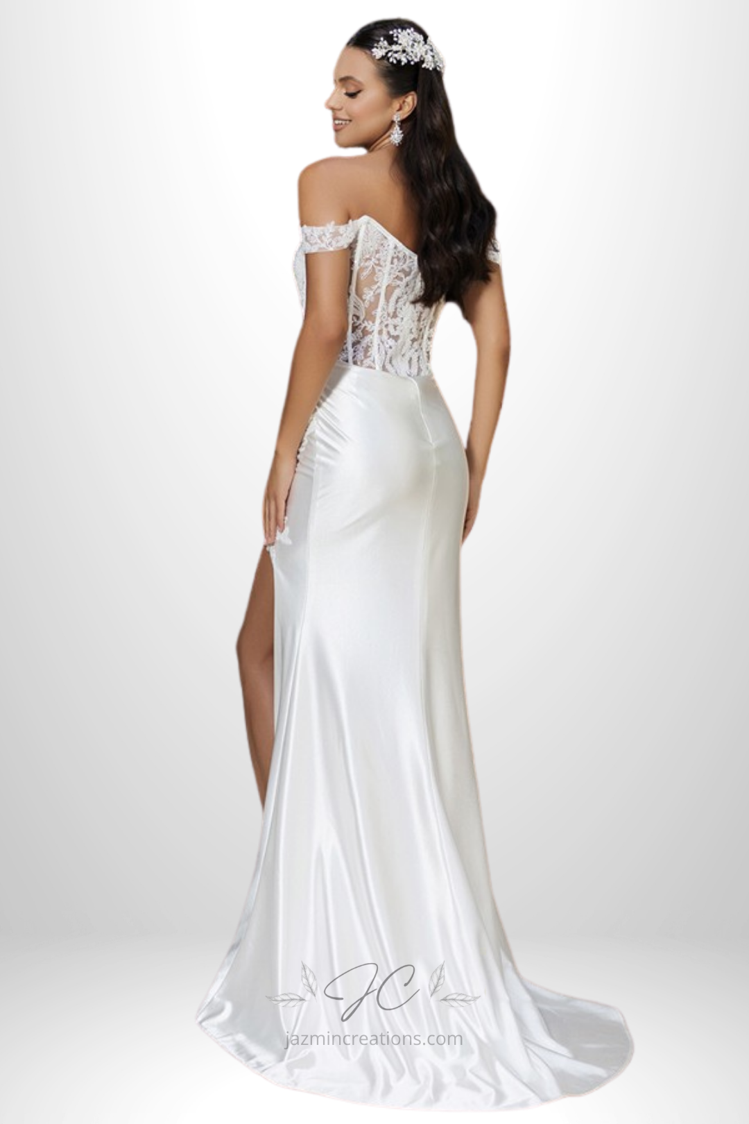 Off-Shoulder Lace Sleeve Strapless Wedding Dress