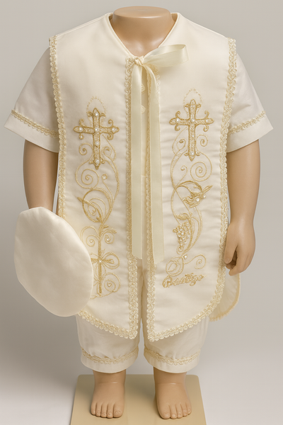 Ivory Baptism Outfit with Embroidered Stole –