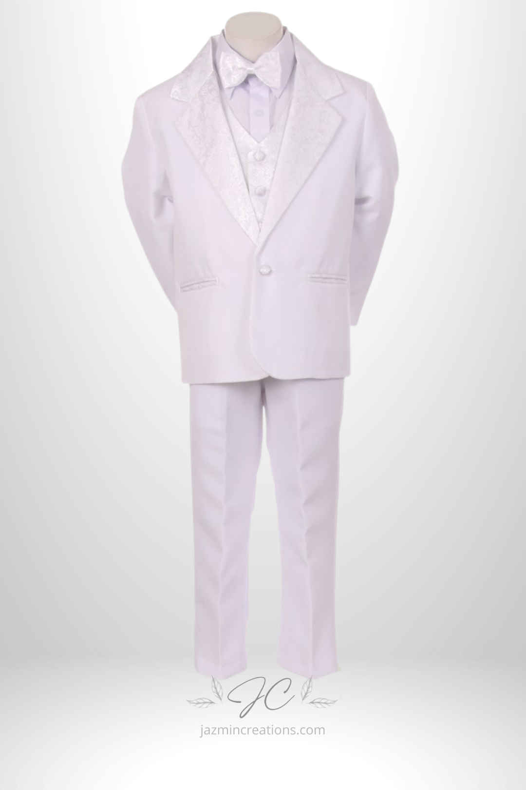 Boys One-Button Tuxedo with Brocade Vest and Bow Tie