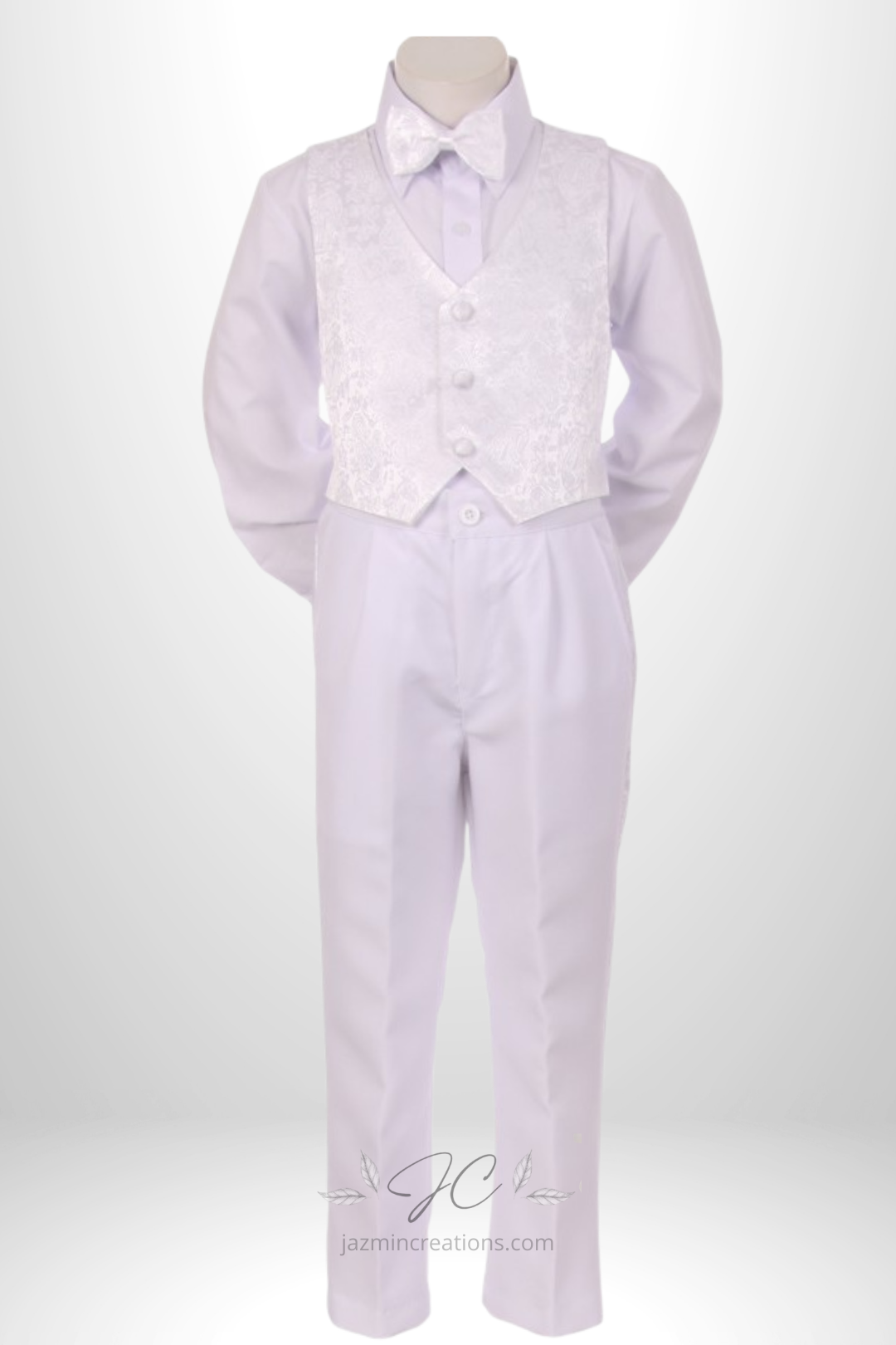 Boys One-Button Tuxedo with Brocade Vest and Bow Tie